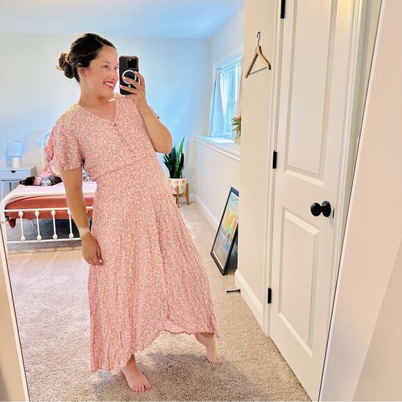 NWT Tuckernuck ELF Bali Pink Floral Handmade Maxi Dress Large - Picture 1 of 15